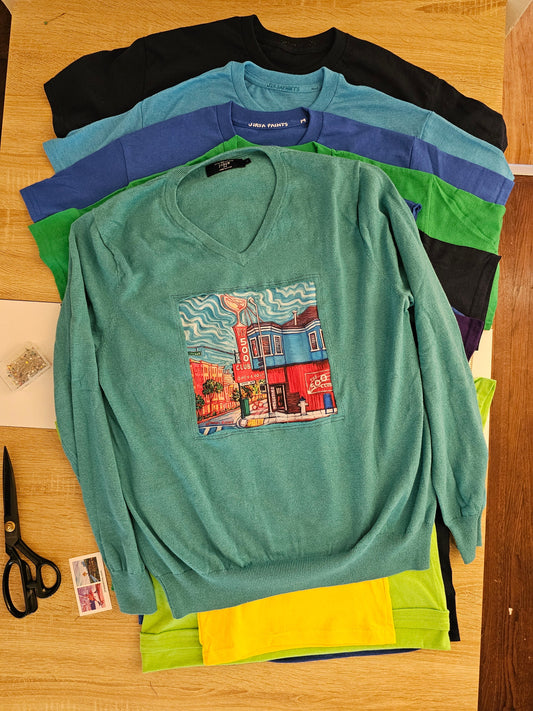 500 Club- Turquoise Cotton/Cashmere Sweater