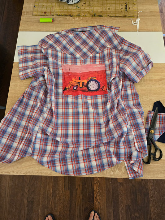 Red Tractor Day - Plaid Short-Sleeve with Snaps